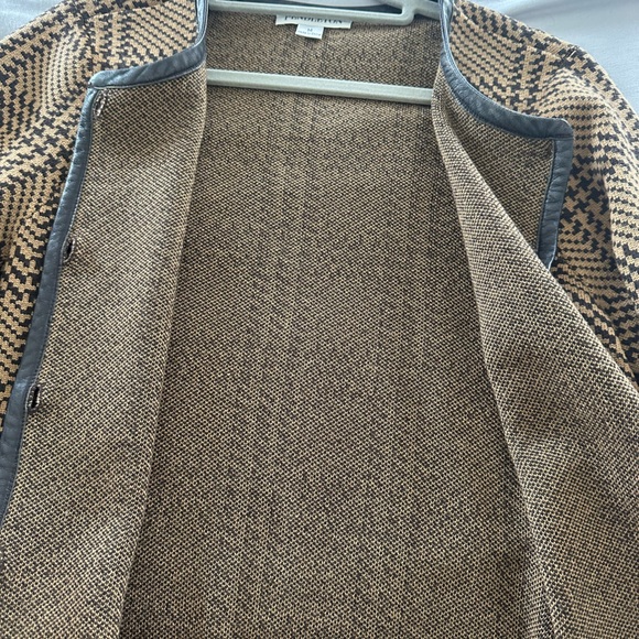 Pendleton 100% Merino Wool Leather Trim Plaid Cardigan Sweater Top - Picture 6 of 8